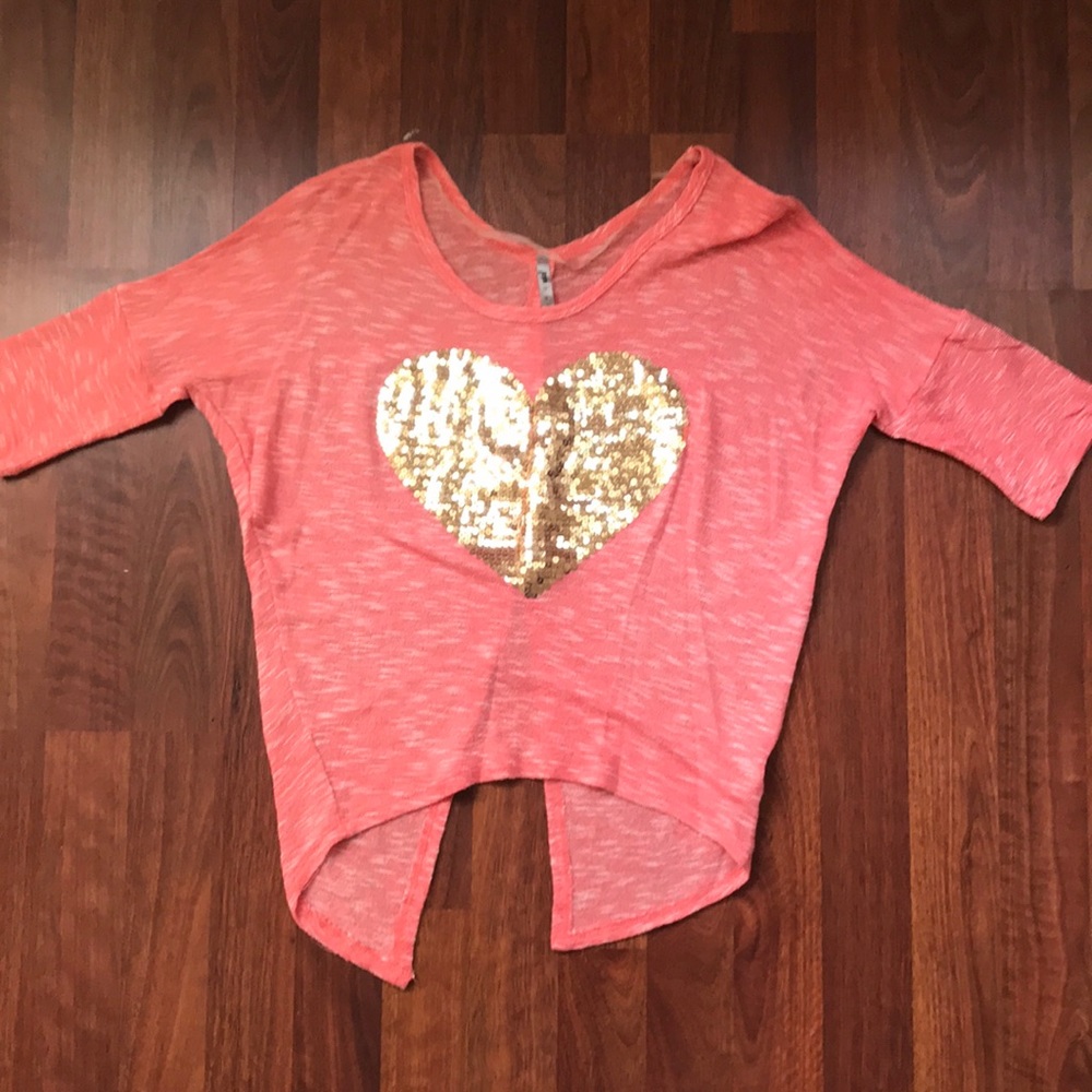 LA Banga Gold Sequin Heart Sweater